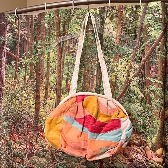 Vintage Leather Patchwork Crossbody Bag rare purse 80s quilt quilted - Picture 12 of 13